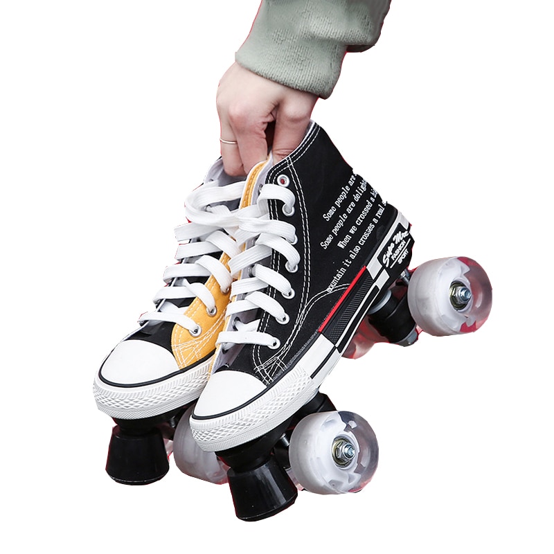 Factory Direct Sales New Color Canvas Shoes Double-Row Roller Skates Flash Wheel Skates Roller Shoes
