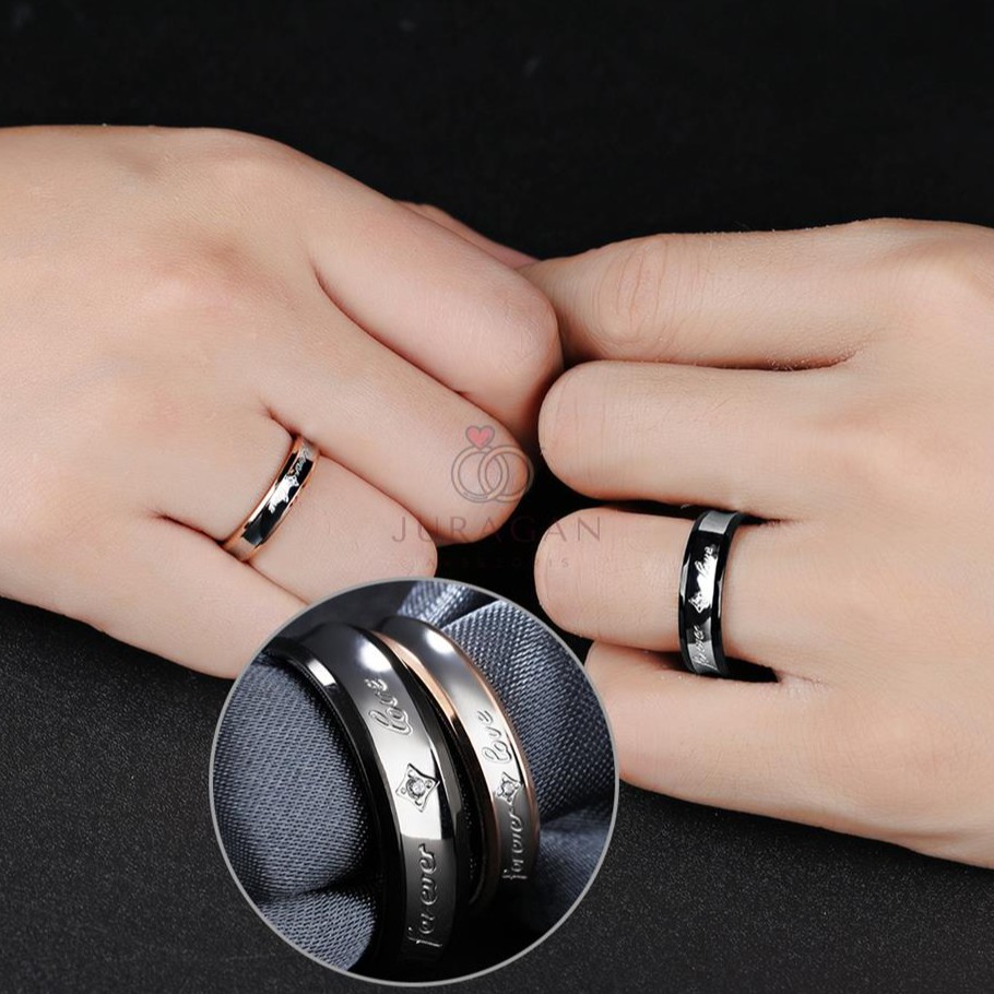 [HIGH QUALITY] Cincin Couple BUCIN R07 Titanium Ukir Nama + Box Cincin Bludru + BONUS Gelang Couple