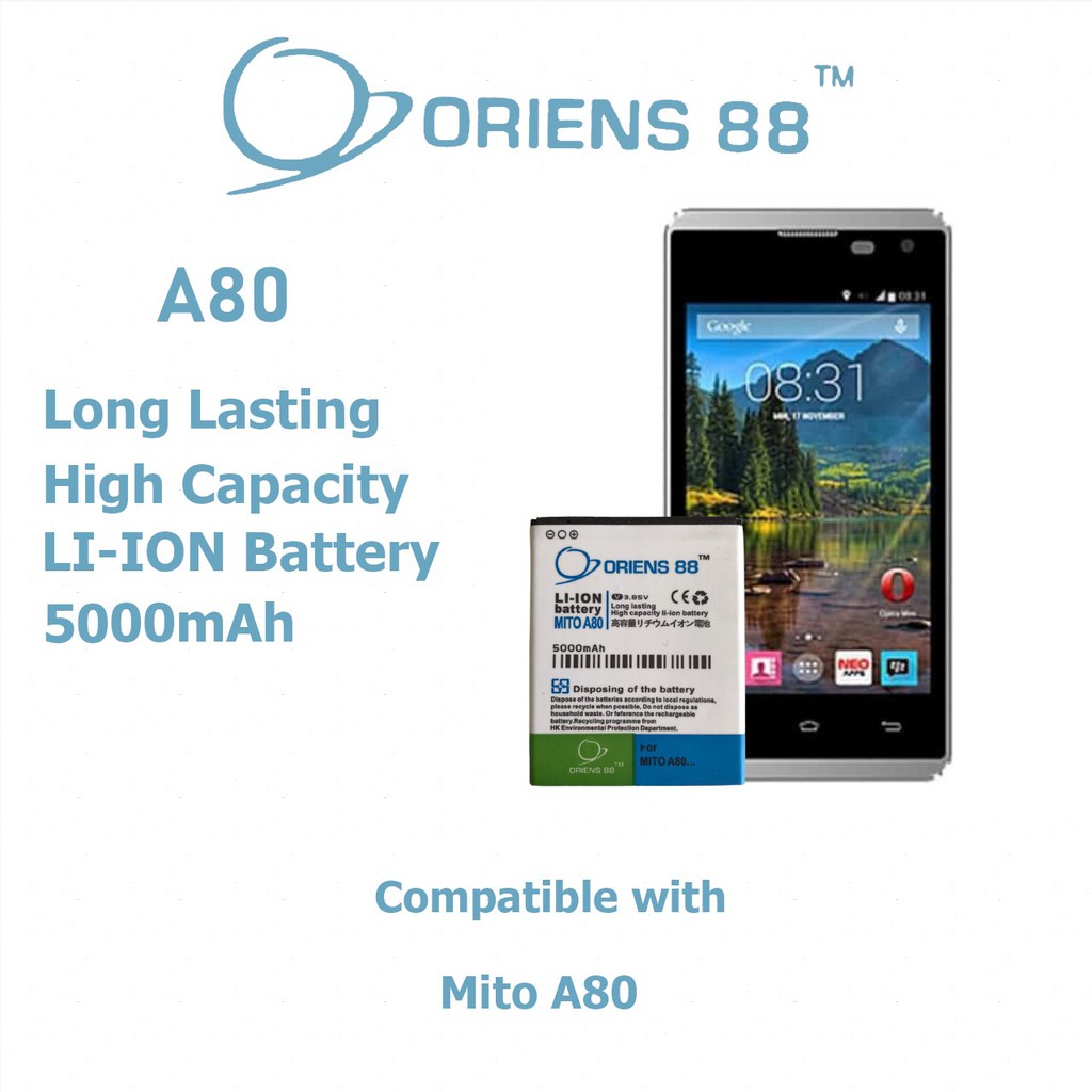 (P) Baterai batre battery Mito A80 Double power/IC oriens88