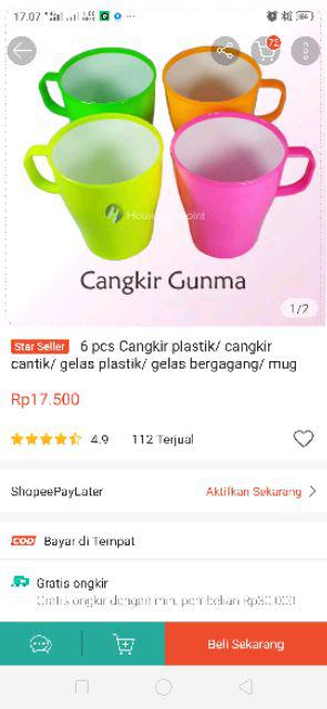 6 Pcs Cangkir Plastik/ Cangkir Cantik/ Gelas Plastik/ Gelas Bergagang/ Mug Plastik/ Mug Murah/