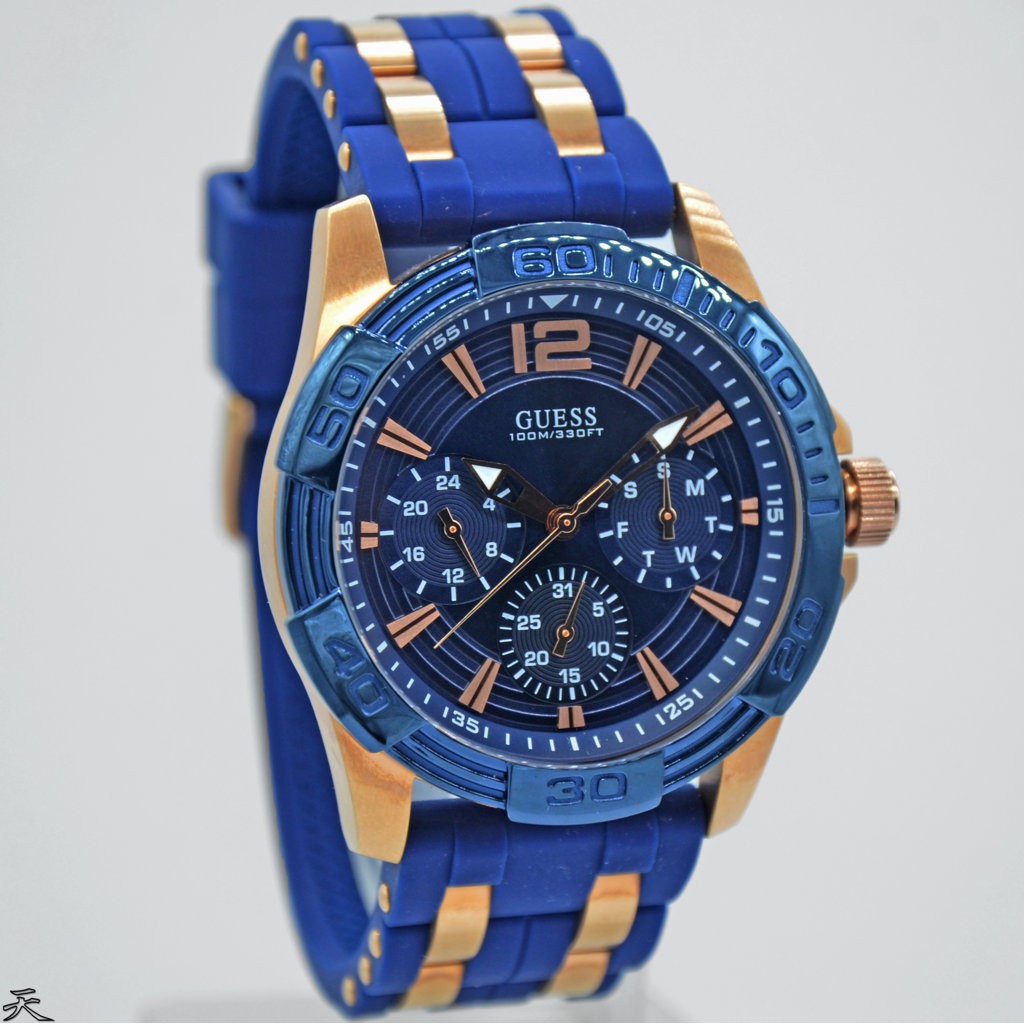 GUESS W0366G4 Oasis - Jam Tangan Pria - Biru/Rose Gold