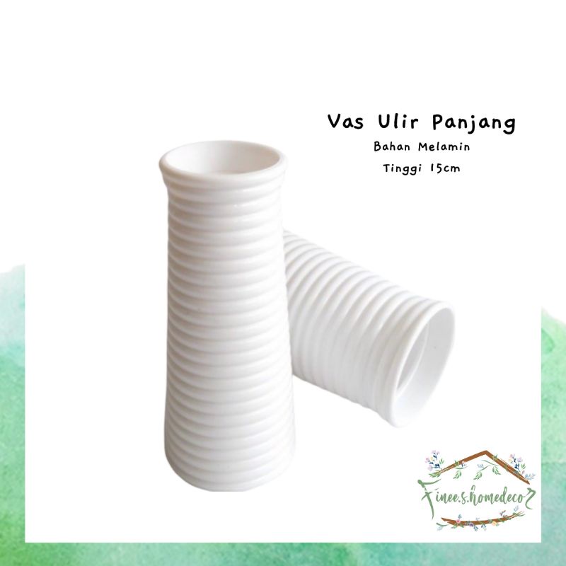 VAS BUNGA STRIP ULIR PANJANG bahan melamin putih - pot bunga plastik artifivial shabby chic