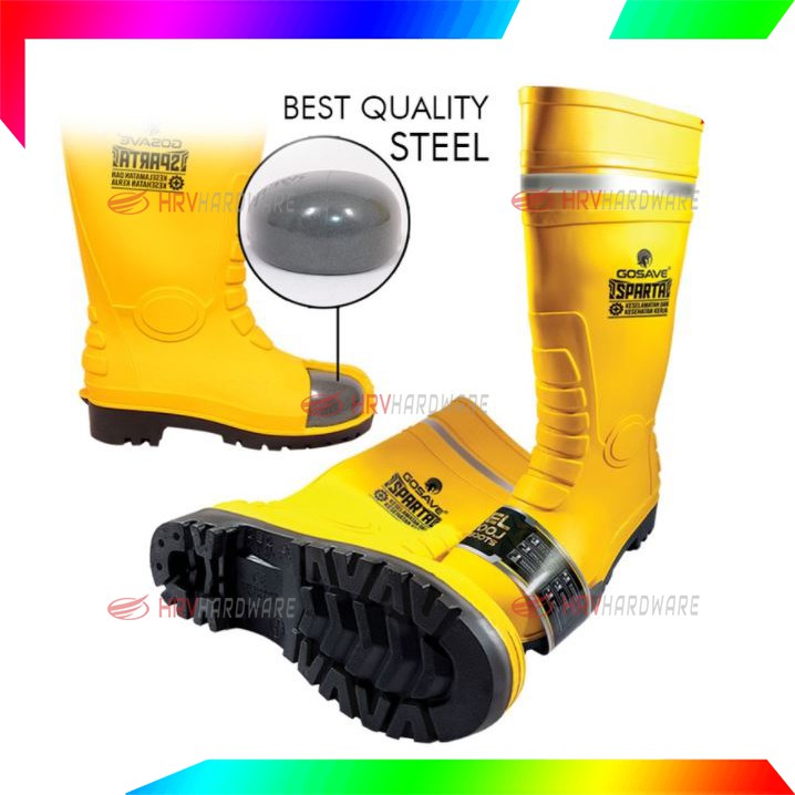 Sepatu Boot Rubber Safety GOSAVE SPARTA PREMIUM Karet Ujung BESI Steel Toe Proyek