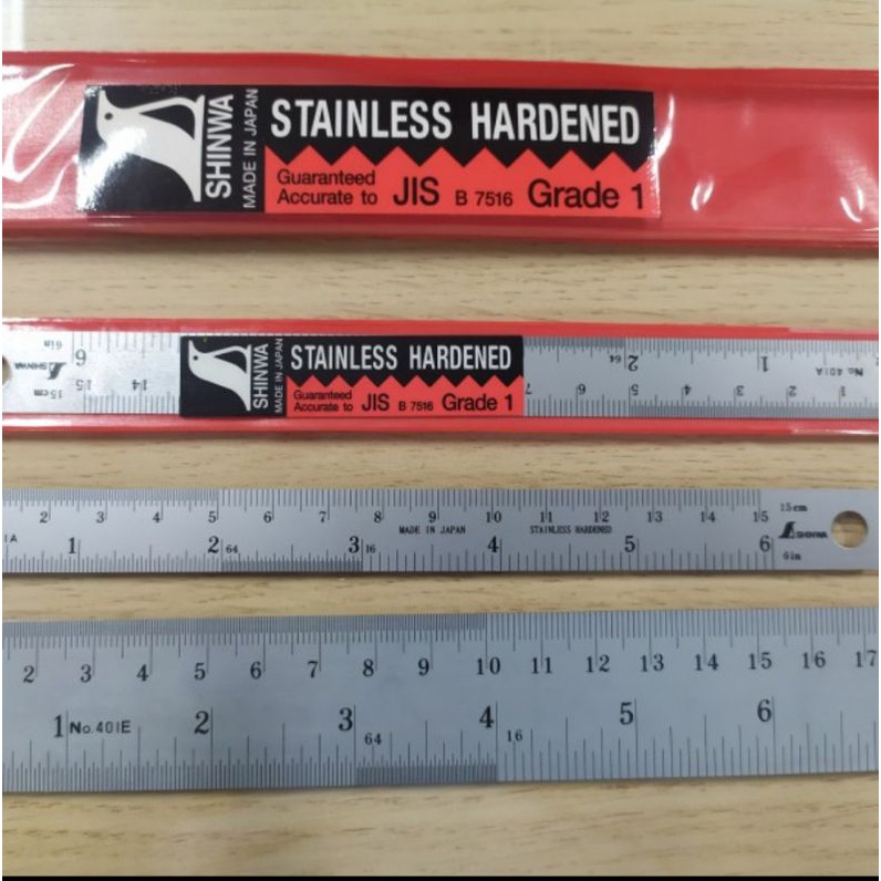 

penggaris stainless hardened 15 cm Shinwa ori Japan inci mili cm
