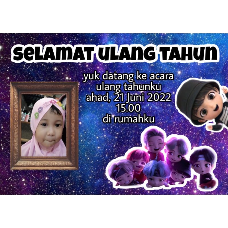 undangan ulang tahun anak bts bt21 baby shark murah bisa request