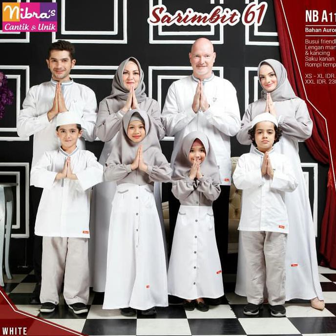 Baju Muslim Sarimbit Keluarga Nibras Family 61 Putih Setelan Couple