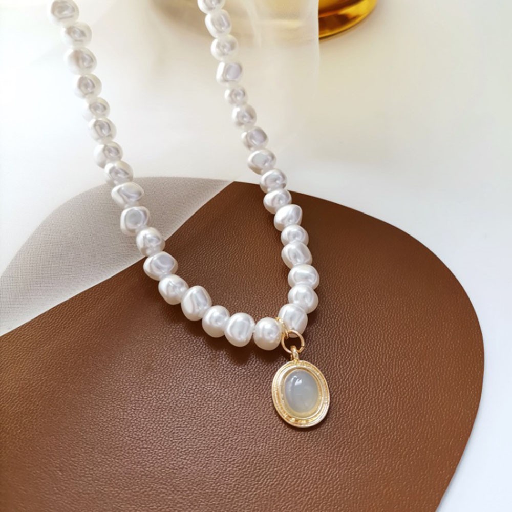 Kalung Choker Wanita Desain Geometri Oval Hias Mutiara Imitasi Gaya Minimalis Untuk Pernikahan
