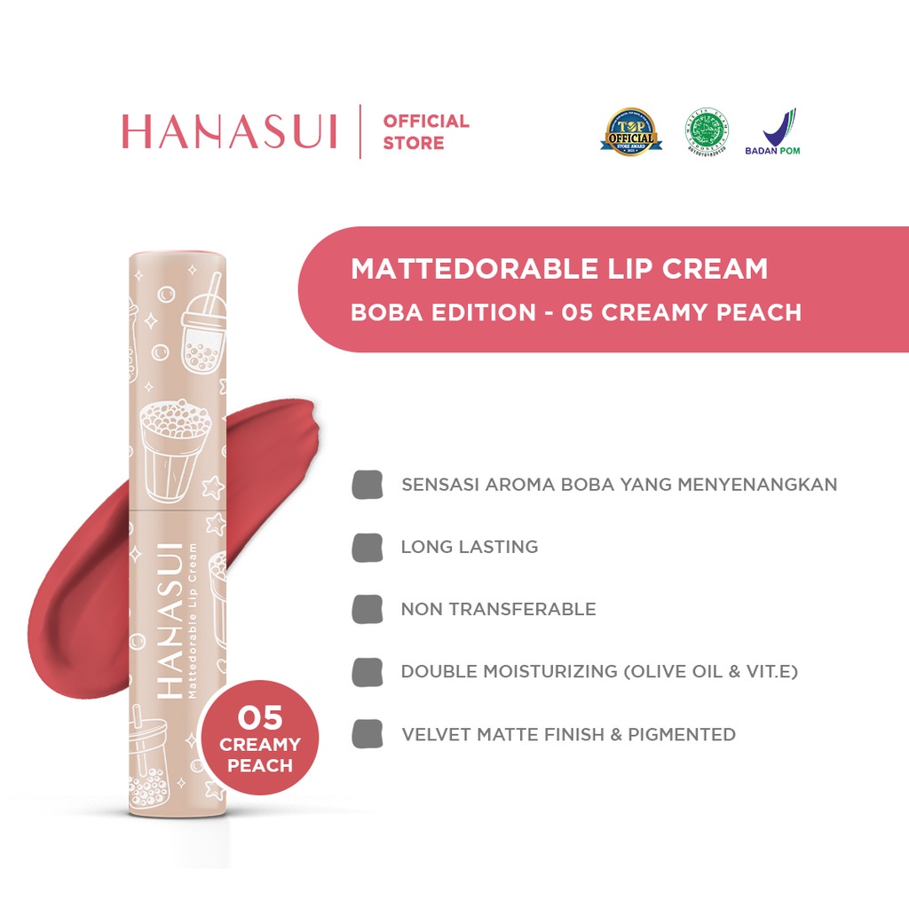 ⭐️ Beauty Expert ⭐️ HANASUI MATTEDORABLE LIPCREAM - HANASUI LIP CREAM BOBA EDITION FOREST BERRY BROWN SUGAR  SALTED CARAMEL PINK LAVA CREAMY PEACH HAZELNUT LATTE