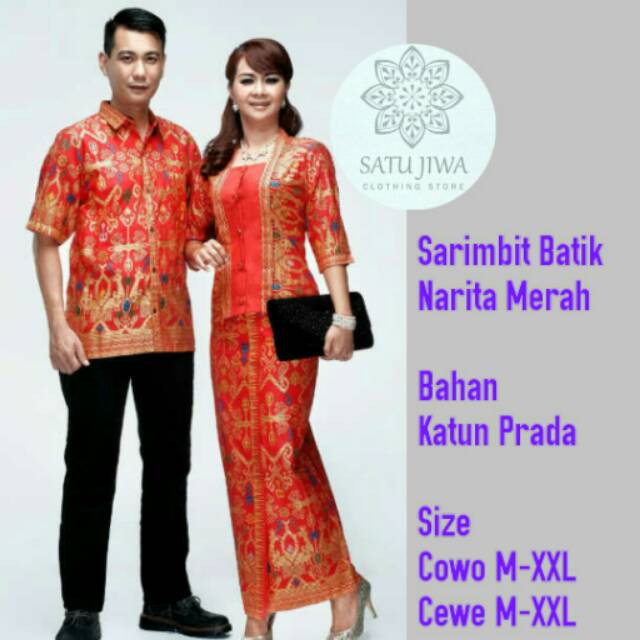 SARIMBIT KEBAYA BATIK KELUARGA NARITA MERAH SIZE KEMEJA JUMBO XXL XXXL