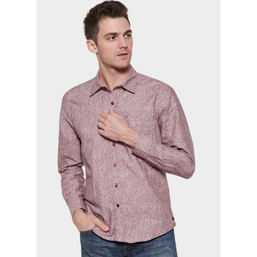 Kemeja Pria Printing Maroon 1103 Lengan Panjang YEGE