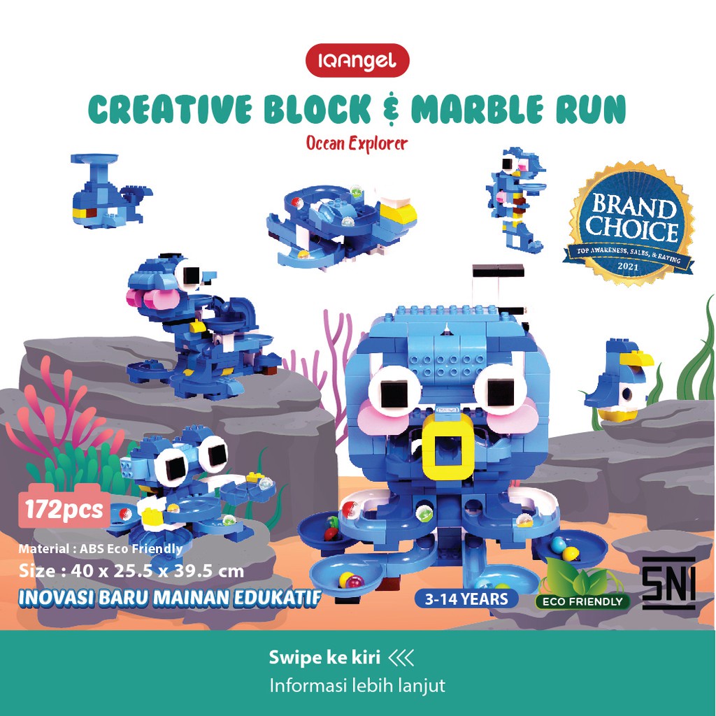 IQ Angel Creative Block &amp; Marble Run Toys Ocean Explorer / Mainan Balok Susun / Lego brick 172 Pcs