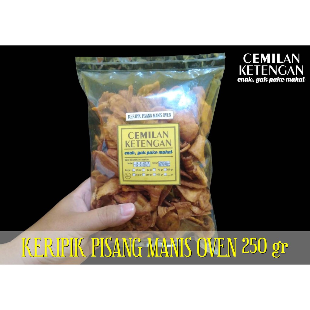 

KRIPIK/KERIPIK PISANG MANIS OVEN 250 GR/CEMILAN KETENGAN/STIK/STICK