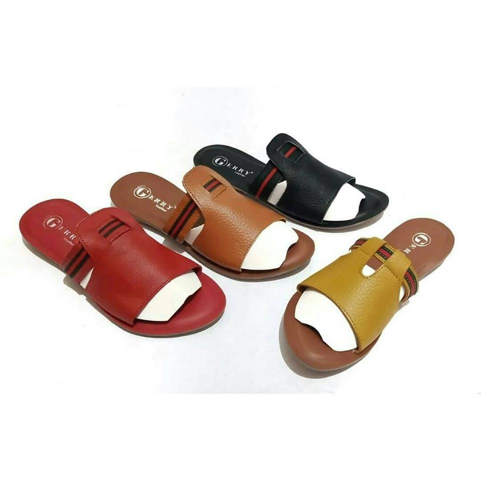 Sandal wanita kulit asli model slip on strip Gucci original code 007