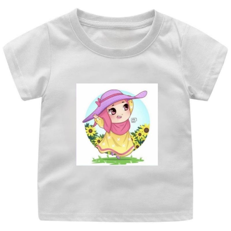 Baju kaos anak cewek viral 1-12Tahun motif hijab topi/pakaian anak perempuan kekinian