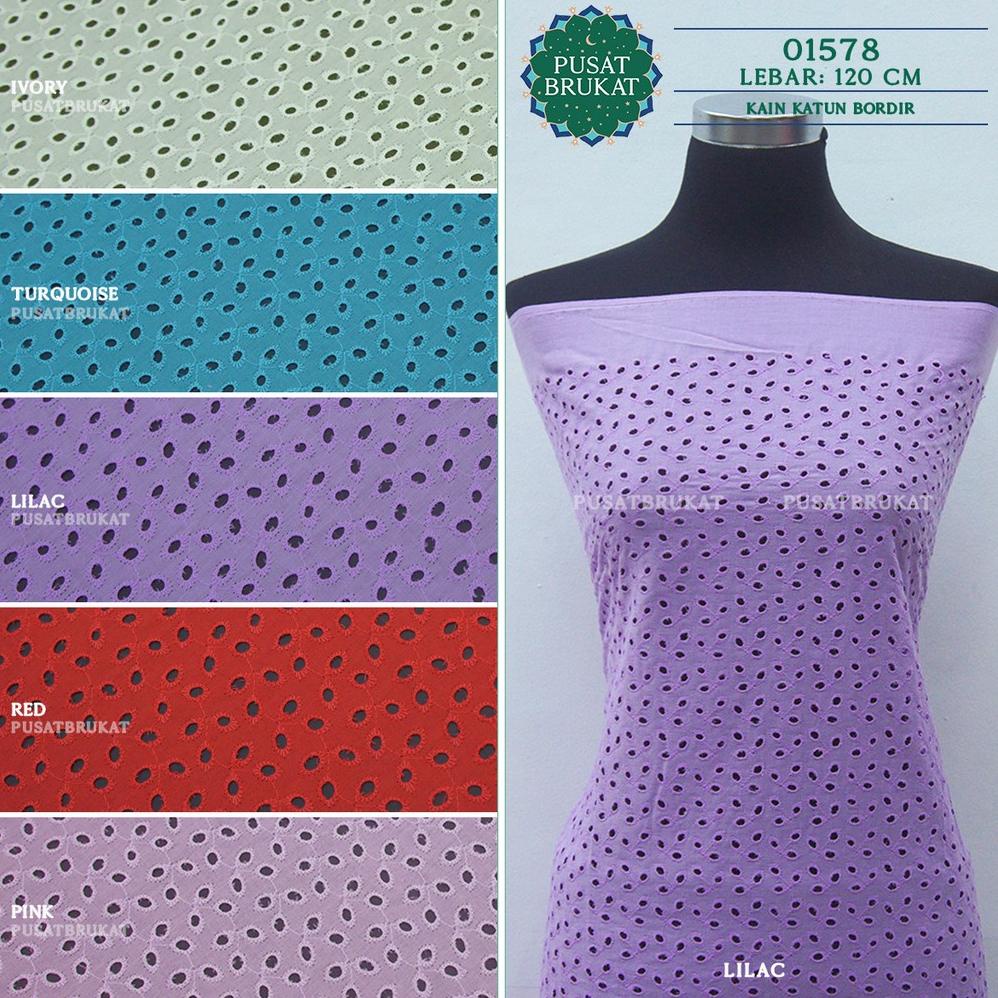 Kain Katun Bordir 01578 / Bahan Katun Bordir / Kain Mukena Meteran, Lebar 120Cm [Harga Per 0.5M]