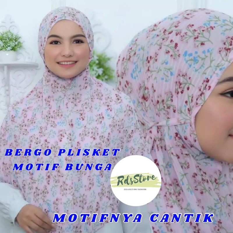 Rds - Kerudung bergo plisket motif bunga bunga / hijab cantik / COD / kerudung murah / jilbab premiu