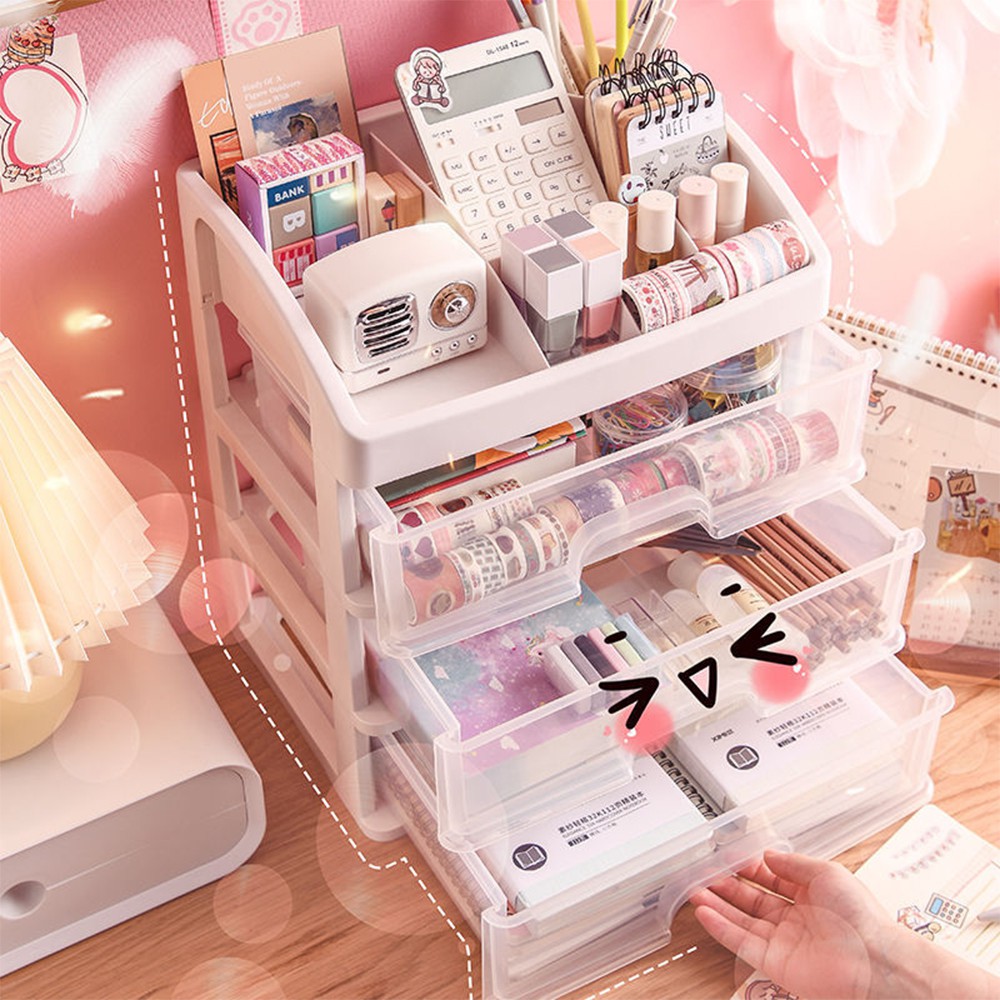 HOVELSHOP Rak Kosmetik Make Up Storage Box 3 Laci Kotak Organizer Multifungsi