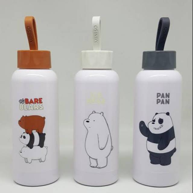 Miniso Botol We Bare Bears- Glass Water Bottle 300ml