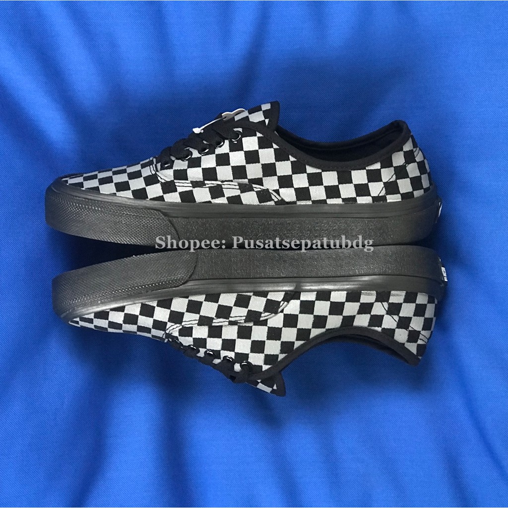 Vans Authentic Checkerboard Catur Black Grey Sol Hitam Waffle DT