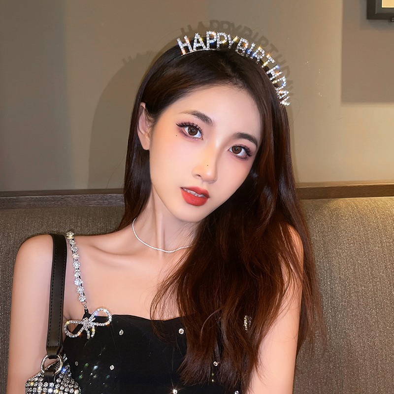 Putri Manis glitter Berlian happy birthday Headband Perempuan Korea Pesta dress up Aksesoris Rambut