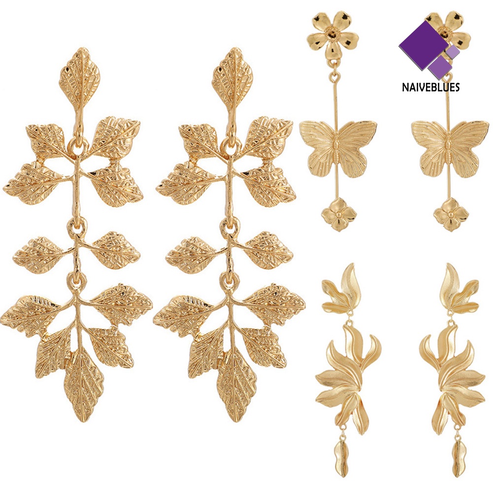 Anting Stud Kait Juntai Bentuk Daun Bunga Butterfly Untuk Wanita