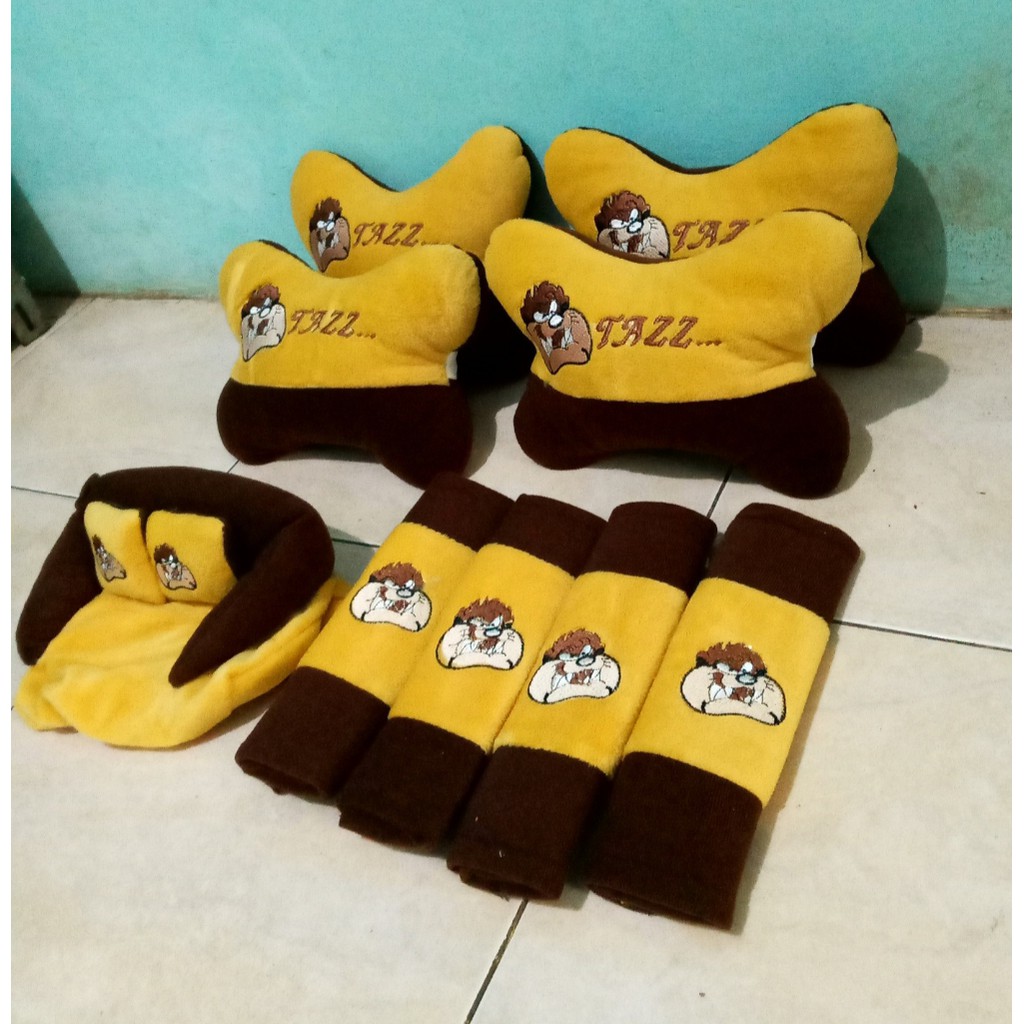 Bantal Mobil TAZZMANIA Cream Bantal Isi 4 Sandaran Leher Kepala Tazzmania Cream