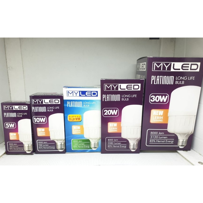 Lampu LED Putih Myled Platinum 5W 10W 15W 20W 30W Bohlam LED Daylight