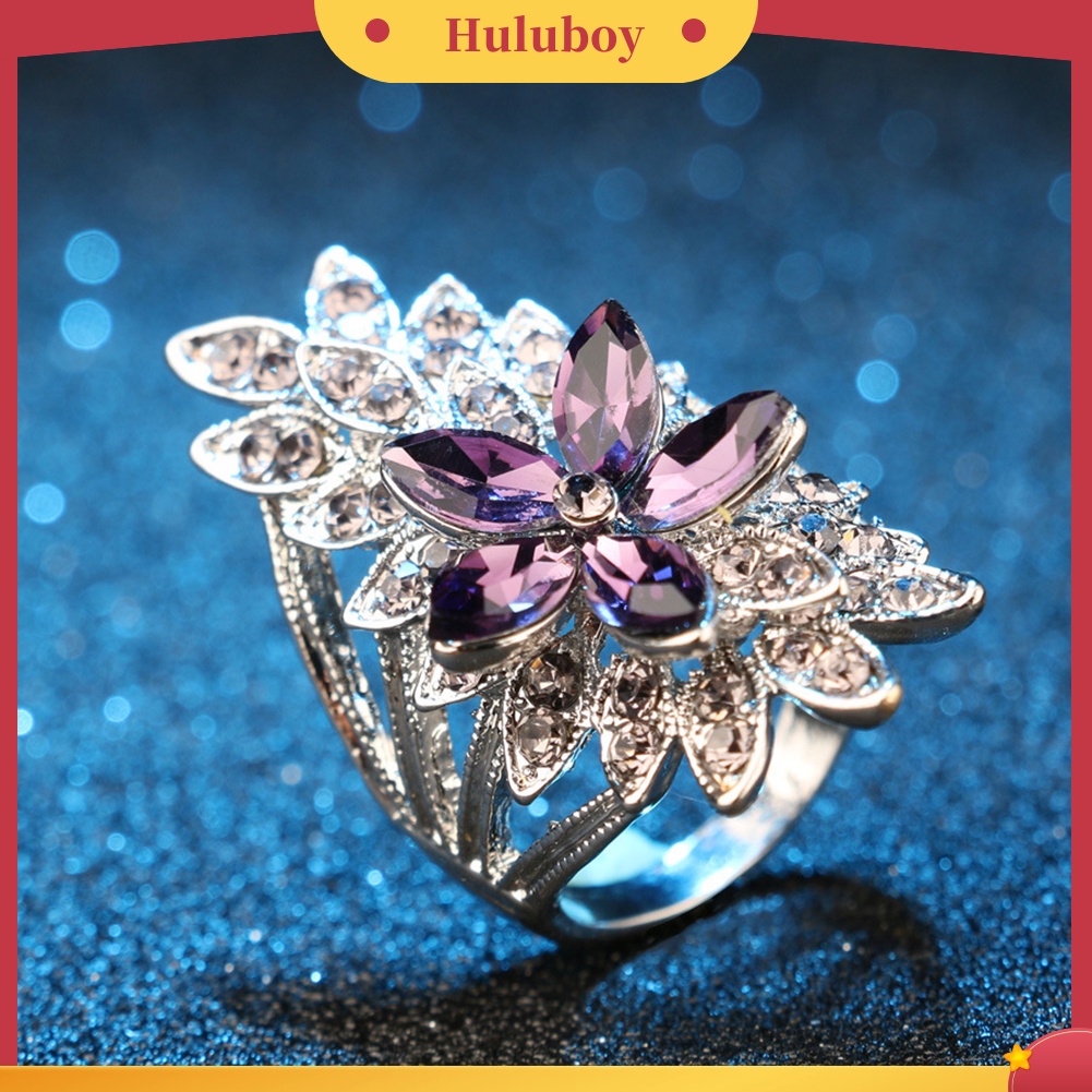 Hu Hu Hu Hu Hu Alat Bantu Pasang Kacamata♡ Cincin Wanita Desain Bunga Hollow Hias Cubic Zirconia Berkilau Untuk Hadiah