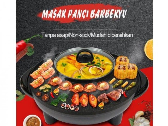 Panci Hotpot Shabu 2in1 Electric BBQ Listrik Pot Steam Elektrik Grill