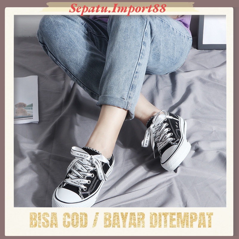 {COD/BAYAR DITEMPAT} SP 512 Sepatu Wanita Sneakers Tali Kanvas Model Terbaru 2021 Trendy dan Elegan