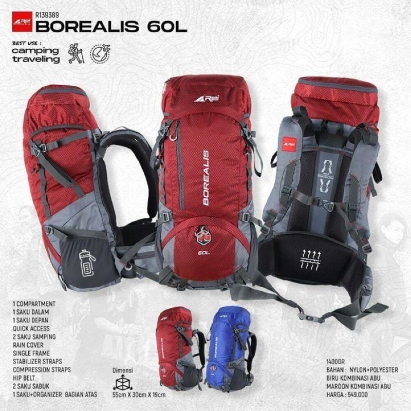 Carrier Tas Gunung REI Seri Borealis 60 Liter Original