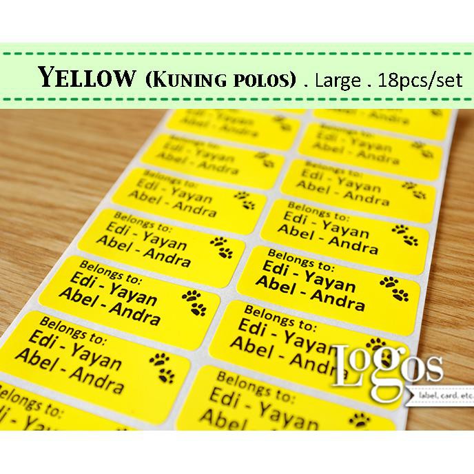 

New Yellow Large. Stiker Label Nama Waterproof Stiker Nama Anak Polos Cute Ayo Beli