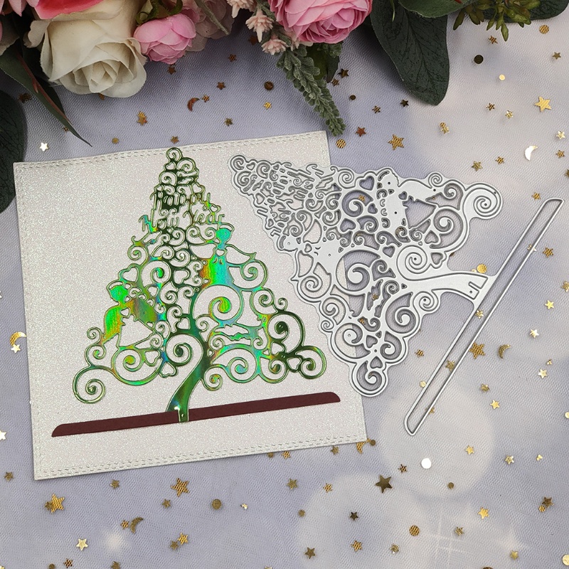 Cetakan Stensil Cutting Dies Motif Pohon Natal Bahan Metal Untuk Scrapbook / Craft DIY