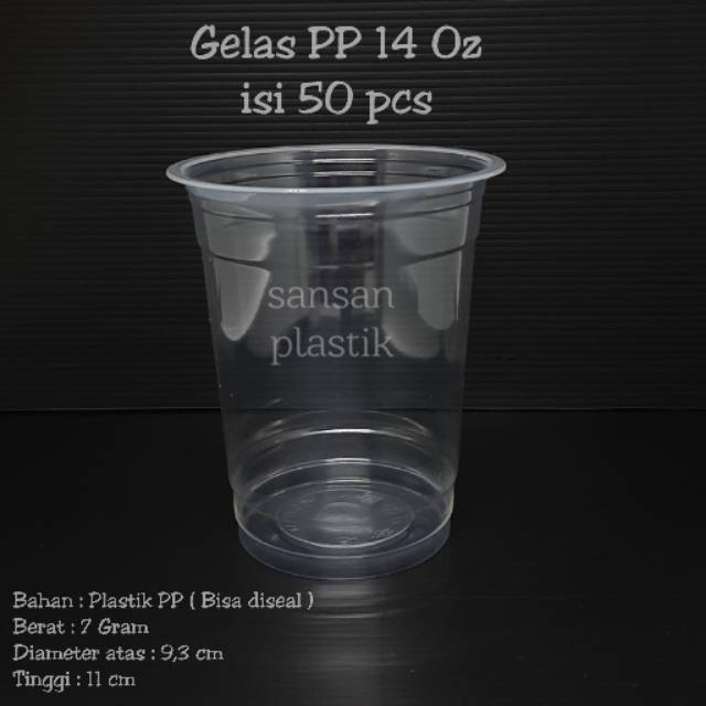 Gelas pp 14 oz isi 50 / gelas 14oz / Gelas pp 14oz / gelas plastik 14 oz - No tutup