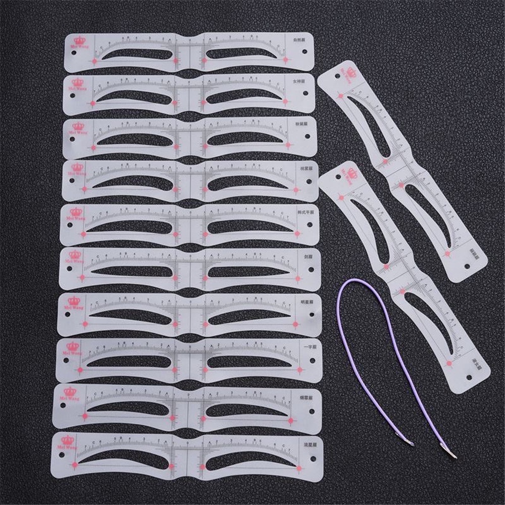 (Cod Tangding) 12pcs / Set Kartu eyebrow Cetakan Alis Tipe Bahasa Inggris / Cina