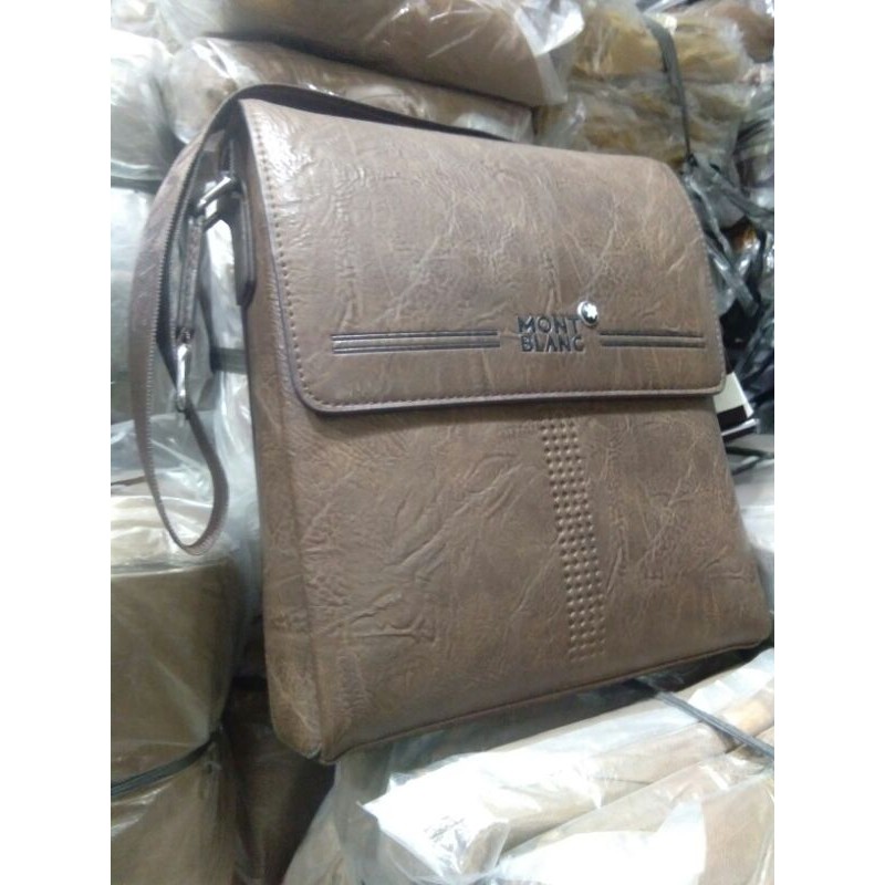 (GROSIR & ECER) Tas Pria Bahan Kulit ASLI Mont Blanc Coklat