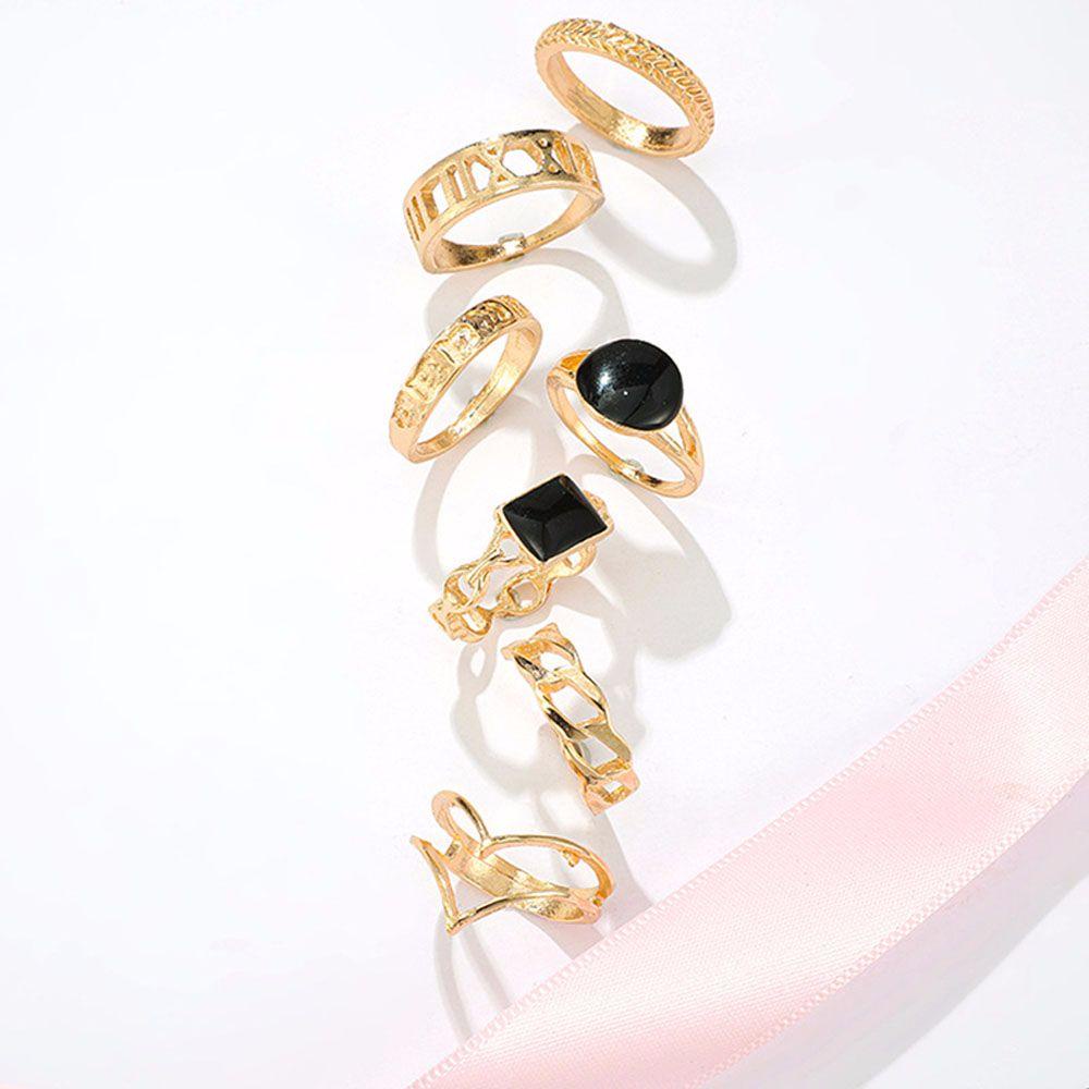 Mxbeauty Rings 7Pcs/set Temperamen Vintage Memutar Pesta Perhiasan Rantai Warna Emas Logam Ekor Cincin
