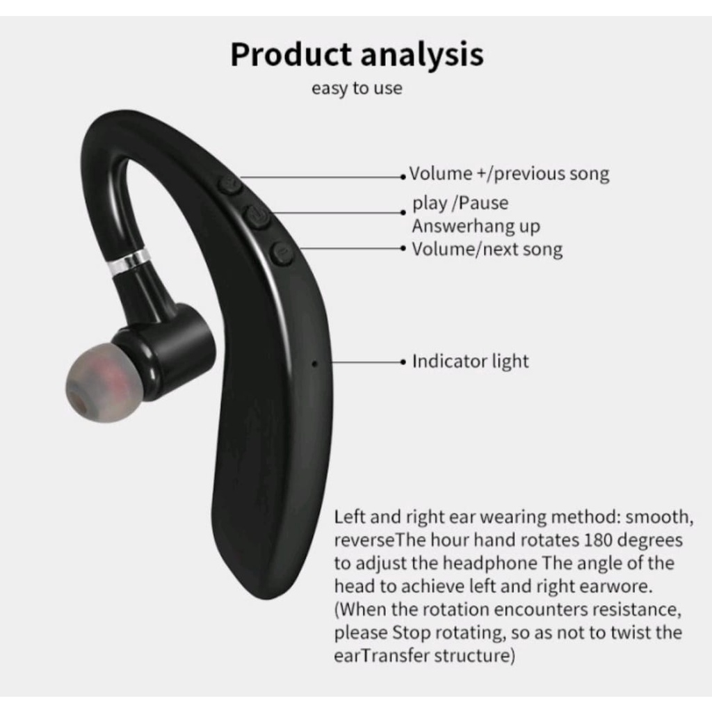 Headset / Earphone Bluetooth 5.0- Earphone Wireless S109 Business Nirkabel Dengan Mikrofon Kontrol Kebisingan-Best Quality