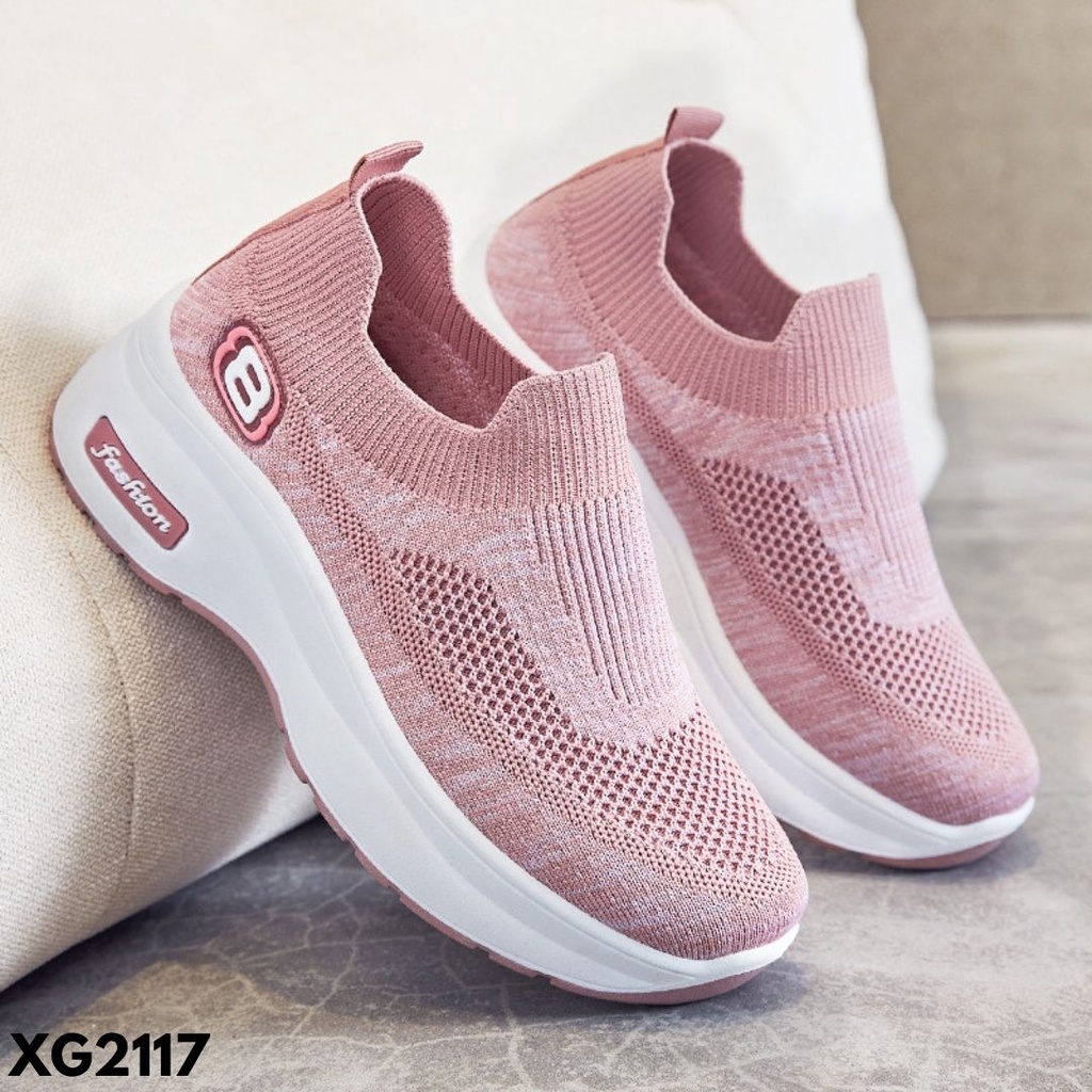 SEPATU SNEAKERS WANITA KEKINIAN SOLE TINGGI LARIS MURAH NYAMAN FLYKNIT IMPORT G2117