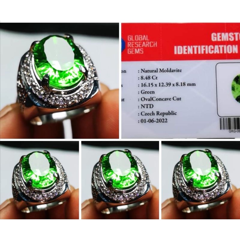 Cincin Batu Natural Green Moldavite Tektik Crystal Memo