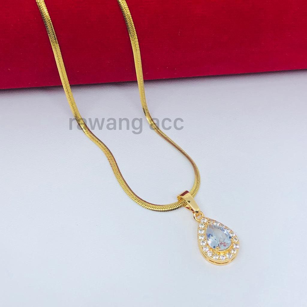 kalung titanium gold belut plus liontin permata putih