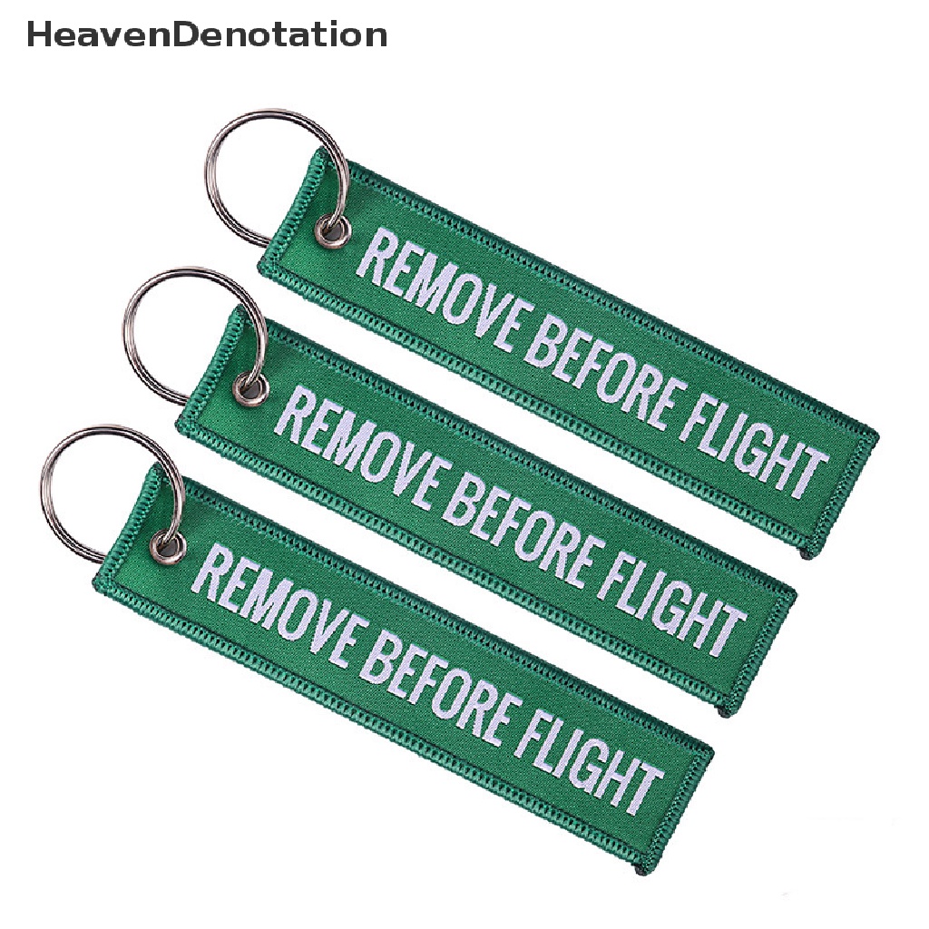 Gantungan Kunci Bordir Tulisan Remove Before Flight Bahan Polyester Ukuran 13x3cm