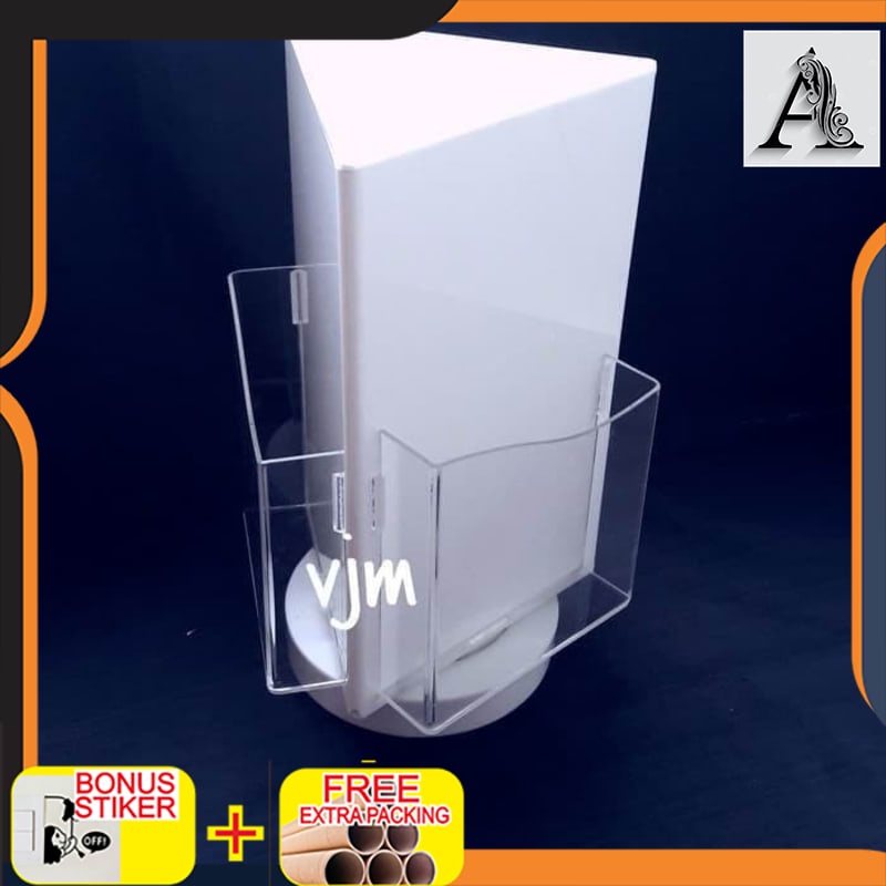 

Murah tempat brosur akrilik putar 3d putih brosur holder acrylic leaflet