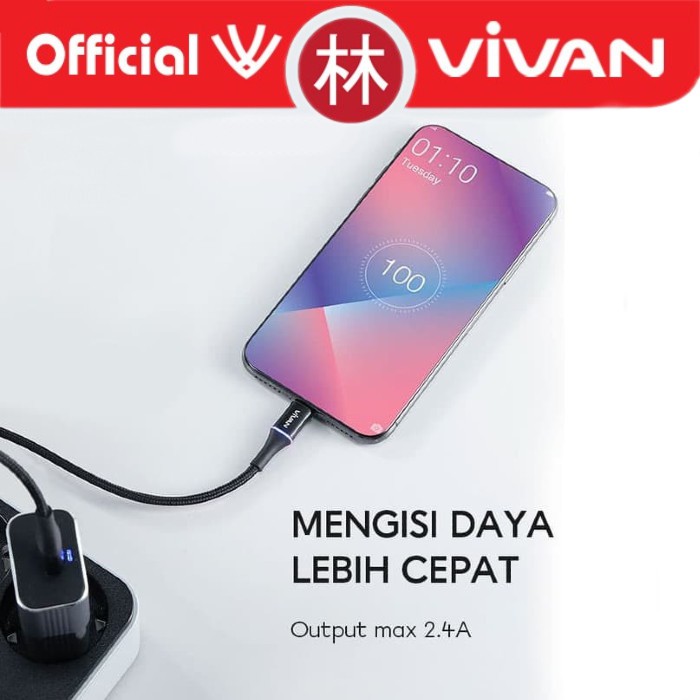 Vivan VDM100 Data Cable Micro USB LED Light Quick Charge 2.4A