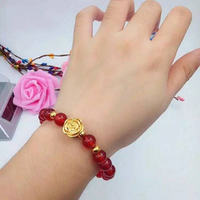 Gelang Wanita Red agate charm xuping mawar