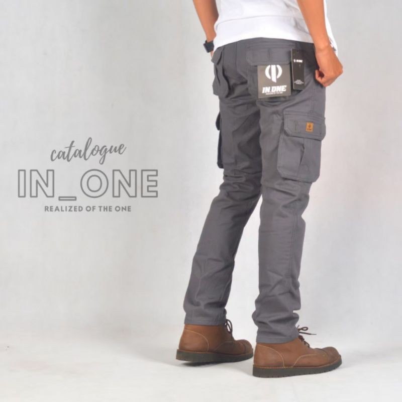 CARGO PANTS IN ONE ORIGINAL Celana Cargo Panjang Pria Celana Cargo warna Abu muda Seri art IN 4345