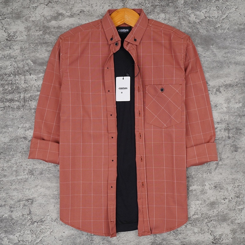 Castles.id Long Sleeve Flannel Shirt Brick Flanel Pria M L XL
