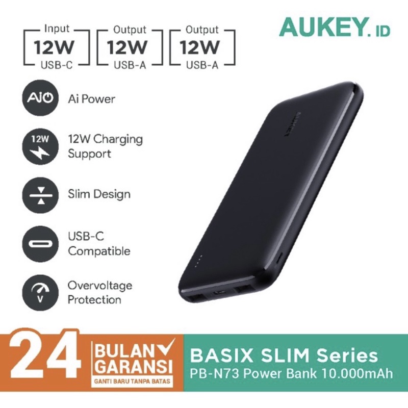 Aukey PowerBank Power Bank PB-N73 Basic Slim 10000mAh - 500489 Original