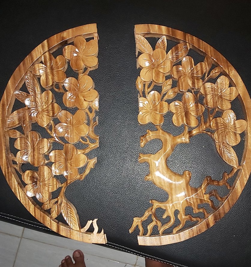Ukiran Bali Pandil Kayu Bunga Kamboja (jepun) 40cm
