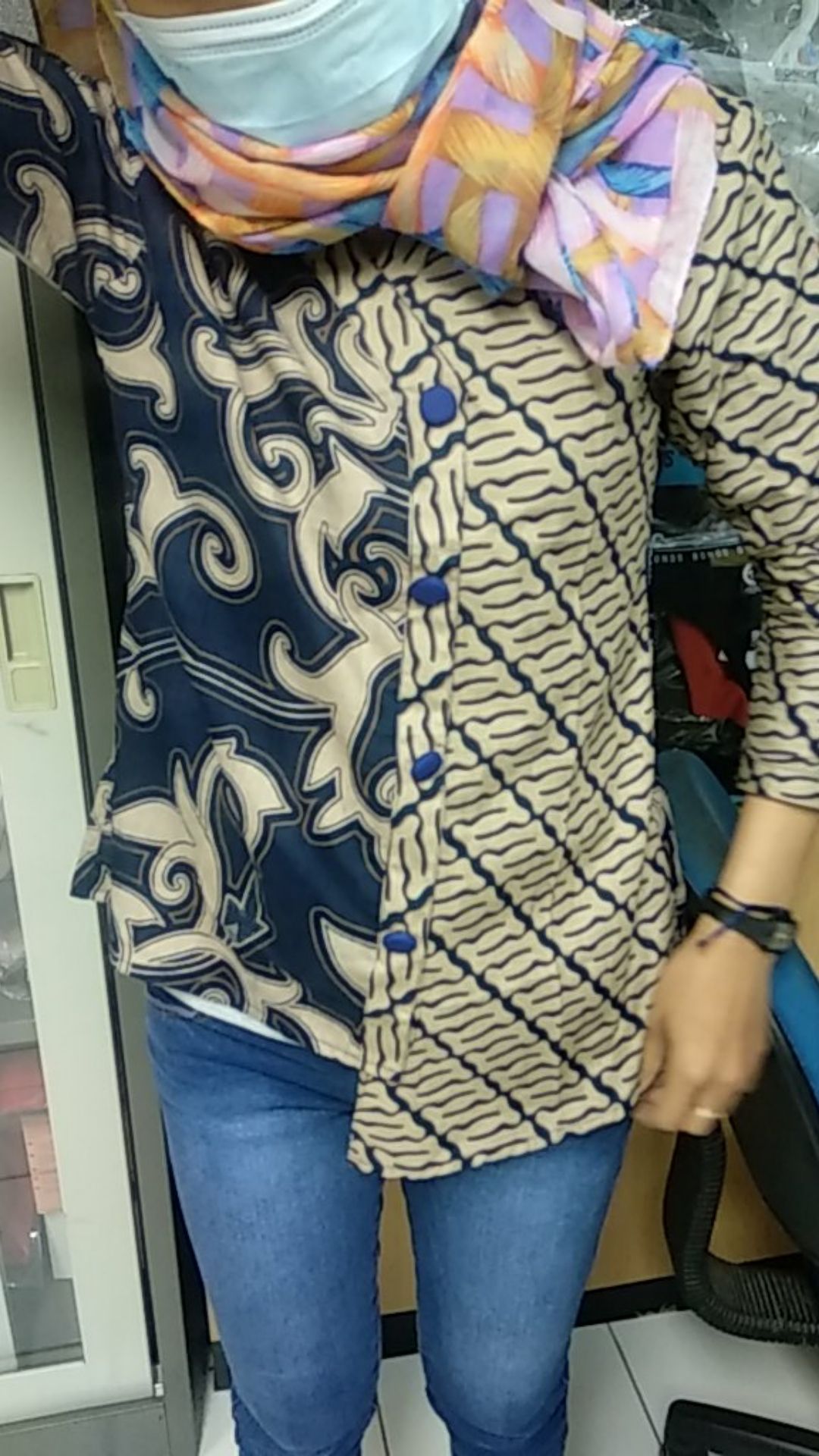 Couple Batik Wanita Modern Putri Kembar Navy / Blouse Batik / Hem Batik - S M L Xl Xxl 3l 4l 5l